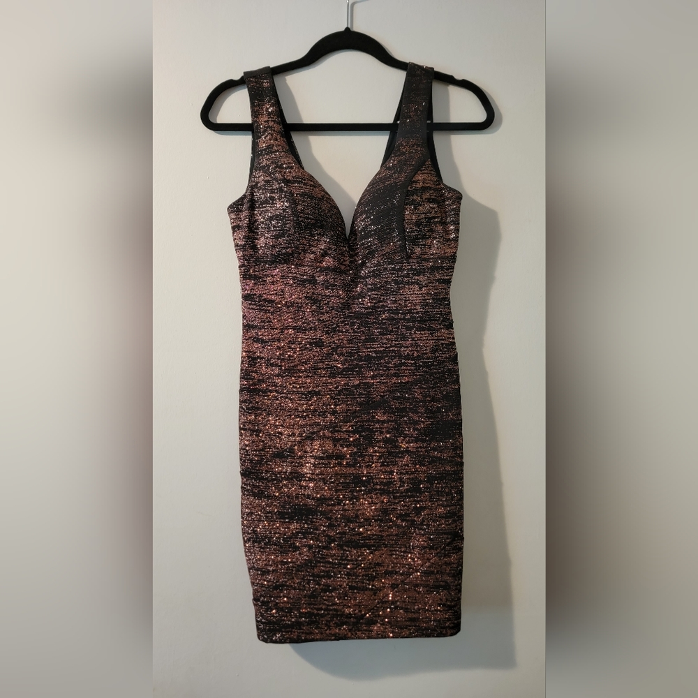 Black & Copper Glitter Cocktail Dress